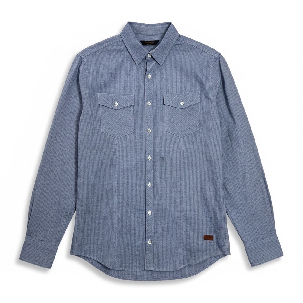 Outpost Makers Mens Large‎ Blue Chambray Micro Stripe Long Sleeve Button Shirt